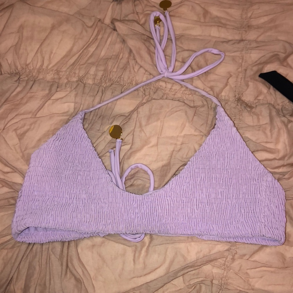 Nookie purple ruched halter bikini top